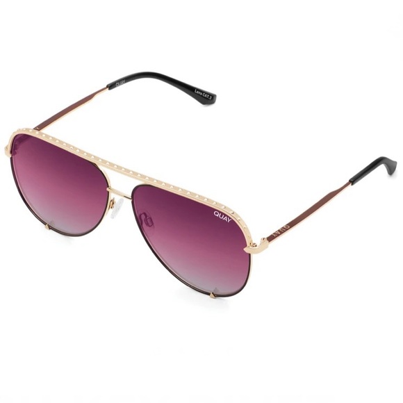 QUAY High Key Sunglasses Rivet Aviators Gold Frame Purple Pink Gradient Lenses - Picture 5 of 9